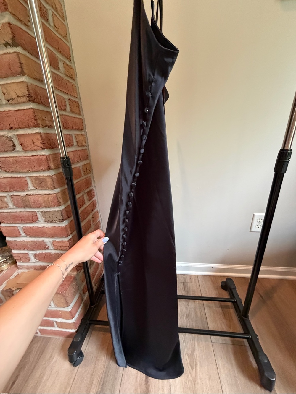 NWT Satin Slip Dress with Side Button Detail - Black - Picture 6 of 9